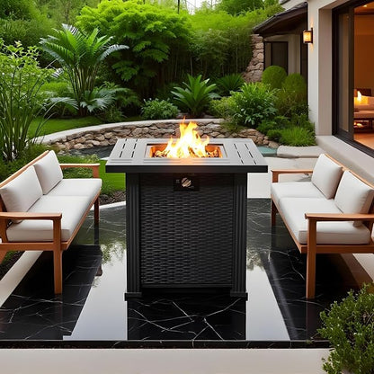 GDFStudio 28" Square Propane Gas Fire Pit Table, 50000 BTU Outdoor Steel Patio Heater with Hidden Tank Storage Lid and Cover for Backyard Deck Garden, Black