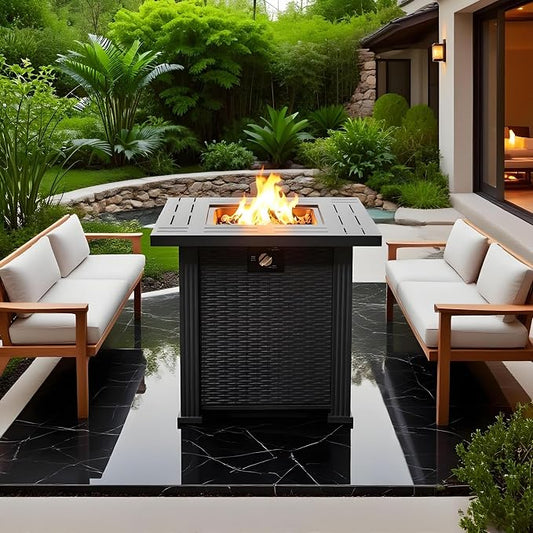 GDFStudio 28" Square Propane Gas Fire Pit Table, 50000 BTU Outdoor Steel Patio Heater with Hidden Tank Storage Lid and Cover for Backyard Deck Garden, Black