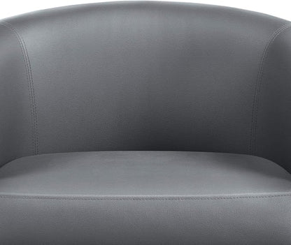 Topeakmart Leather Accent Chair, Modern and Comfy Faux Leather Barrel Chair, Upholstered Club Chair with Wooden Legs for Living Room Bedroom, Gray, 2PCS