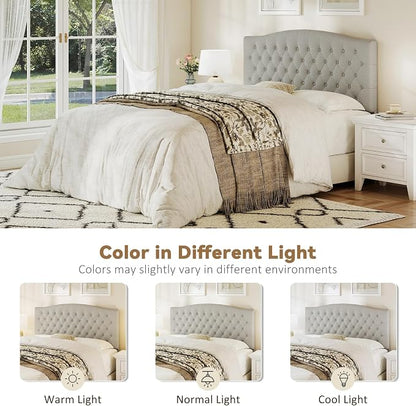 Queen Headboard Only, Linen Classic Tufted Design, Gray Linen | 2 installation options: 1.bed frame mount 2.wall mount (for adjustable bed), Classic hand-tufted headboard king size
