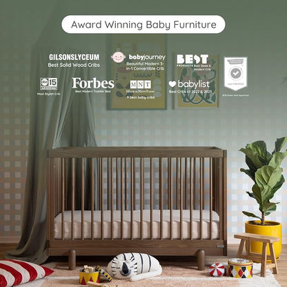 dadada Baby Bliss 4-in-1 Convertible Crib to Toddler Bed & Floor Bed – Made in Italy, GREENGUARD Gold Certified, Baby-Safe Finish, Sustainable Beechwood, Modern Design, 4 Adjustable Heights (Walnut)