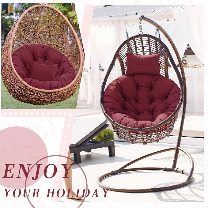 Tudomro Brick Red Egg Chair Cushion Hanging Basket Chair Replacement 45x45 Hammock Basket Swing Waterproof Cushion Hanging Swing Pads with Headrest for Indoor Outdoor Porch Backyard Patio Garden