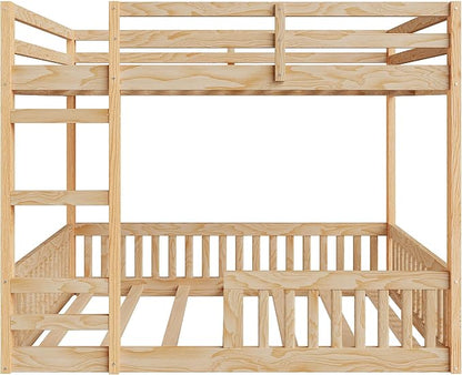 RUNNA Full Over Full Bunk Bed with Ladder, Guardrails,Natural | Full over full bunk bed with ladder,guardrails,solid wood,no box spring needed,bedrooms,guest rooms,dormitories, natural
