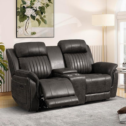 Power Loveseat Recliner Sofa with Zero Gravity, Adjustable Headrest, Power Reclining Loveseat with Console, Dual Ports, Electric Reclining Couch for Living Room (Charcoal, Loveseat)