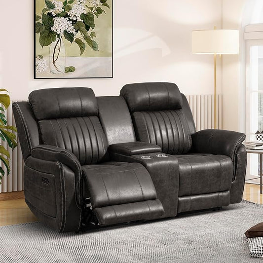 Power Loveseat Recliner Sofa with Zero Gravity, Adjustable Headrest, Power Reclining Loveseat with Console, Dual Ports, Electric Reclining Couch for Living Room (Charcoal, Loveseat)