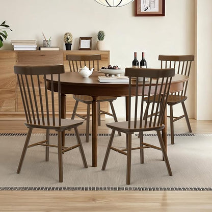 AreShark Windsor Dining Chairs, Farmhouse Wooden Dining Room Chairs, Solid Wood Kitchen Chairs with Spindle Back Set of 6, Walnut
