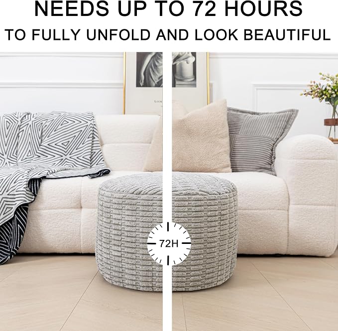 Asuprui Round Ottoman Pouf Ottoman Foot Stool Seat Faux Fur Bean Bag Foot Rest Floor Chair Leg Rest for Living Room, Bedroom or Wedding Gifts 20x20x14 Inches (Light Gray)