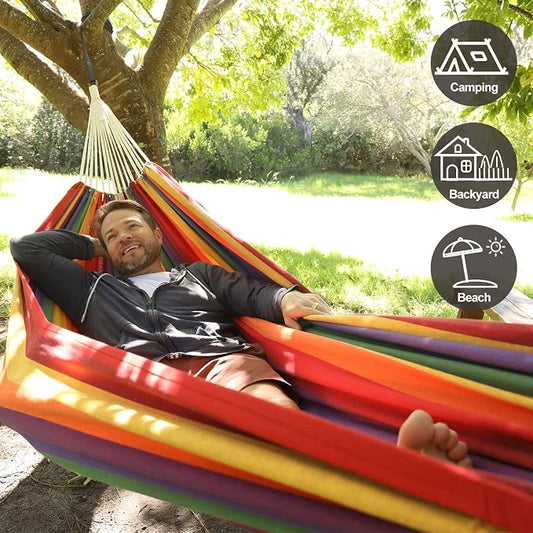 CHULIM Brazilian Double Hammock with Tree Straps,Extra Large 240x160cm,2 Persons Hammock for Backyard Patio Outdoor and Indoor,450lbs Weight Capacity,Soft Woven Cotton Fabric Natrual White