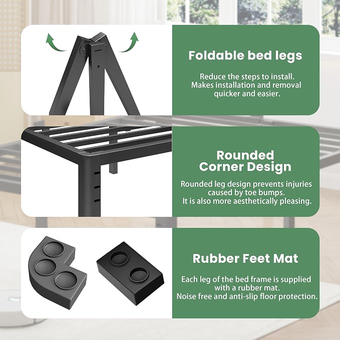 NKZ 14 Inch California King Bed Frame, Sturdy Metal Platform with Round Corner Legs, 3,500 lbs Heavy Duty Steel Slat Support, Easy Assembly, Noise Free, No Box Spring Needed