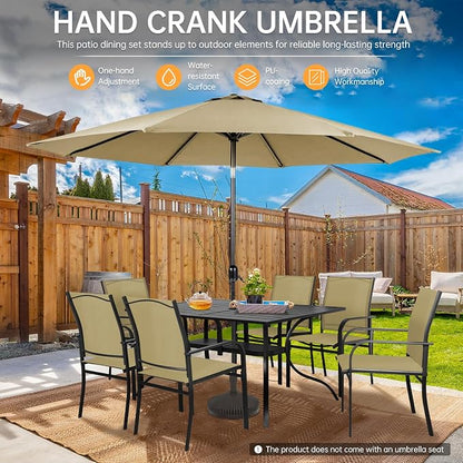 SUNCROWN 8 - Piece Outdoor Dining Set, Patio Furniture Set with 6 Textilene Dinning Chairs, 1 Rectangle Metal Table and 1 Brown 9Ft Patio Umbrella for Lawn Garden Backyard Deck, Brown
