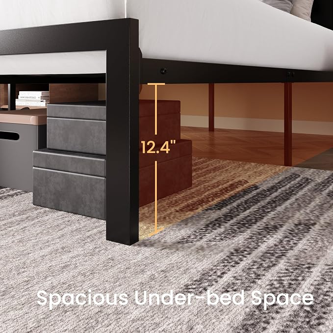 SHA CERLIN Twin Size Metal Bed Frame with Linen Tufted Headboard, Dark Gray | Modern Design Heavy-Duty Platform Bed, No Box Spring Need, Linen Fabric Upholstery, Noise Free, Easy Assembly