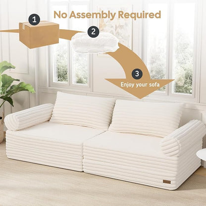 MeMoreCool Convertible Sofa Bed, Folding Floor Couch Bed Queen, Pull Out Sleeper Couch with Pillows, Fold Out Futon Sofa for Bedroom Living Room Small Space, Soft Corduroy