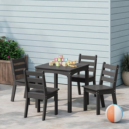 Costaelm Kids Table and 4 Chair Set, Activity Table Chair Set, Toddler Game, Playroom Furniture, Picnic Table Chairs, 5 Piece Dining Table Set, Gray