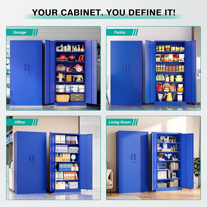 SISESOL Blue Metal Storage Cabinet with 6 Shelves,71" Garage Storage Cabinet with Lock,6 Tier Steel Cabinets with Locking Doors,Lockable Cabinets for Home,Office,Shop,Garage