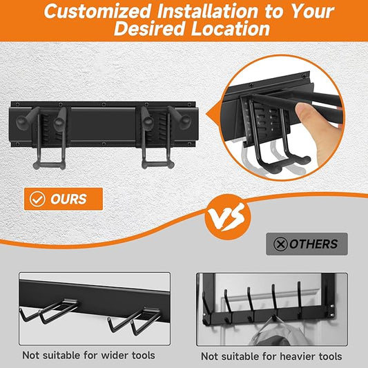 Garage Tool Organizer Wall Mount, Heavy Duty 48 Inches Garage Organization and Storage Racks for Yard Tools with 6 Hooks, Tool Hangers Holders for Hanging Folding Chair, Rake and Shovel