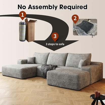 AUGOP 108" Sectional Couches for Living Room Modern Modular Sofa with L-Shape Couchs Upholstered Boneless Couch Deep Seat Sectional Couch with Chaise (Grey, Left Facing Chaise+2Seaters+1Ottoman)
