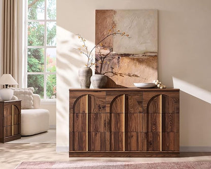 ACCOHOHO Arched 9 Drawers Dresser for Bedroom, 52" Wide Modern Chest of Drawers with Rounded Edge & Metal Handles, Wood Storage Closet Dressers TV Stand for Living Room, Hallway, Brown