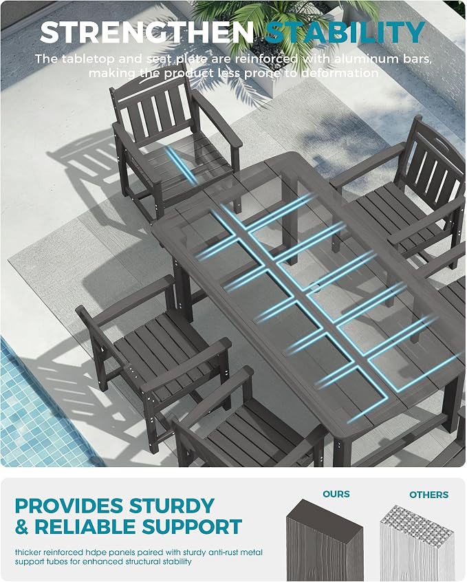 Ciokea HDPE Outdoor Patio Dining Chairs Set of 2, All-Weather Porch Chair with Wide Seat, Durable Outdoor Furniture for Backyard, Garden, Lawn & Poolside, Grey