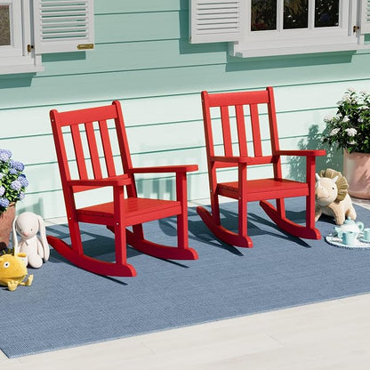 Costaelm Paradise Kids Outdoor Preschool HDPE Plastic Rocking Chair (Set of 2), Red