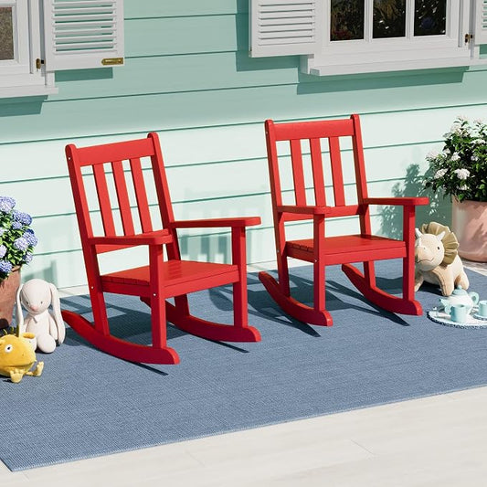 Costaelm Paradise Kids Outdoor Preschool HDPE Plastic Rocking Chair (Set of 2), Red
