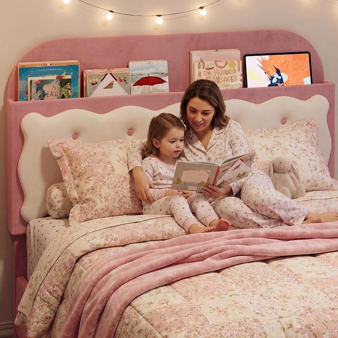 Garvee Twin Bed Frames, Velvet Upholstered Platform Bed with Biscuit Tufted Storage Headboard, Drawer, Sturdy Wood Slats, No Box Spring Needed, Easy Assembly