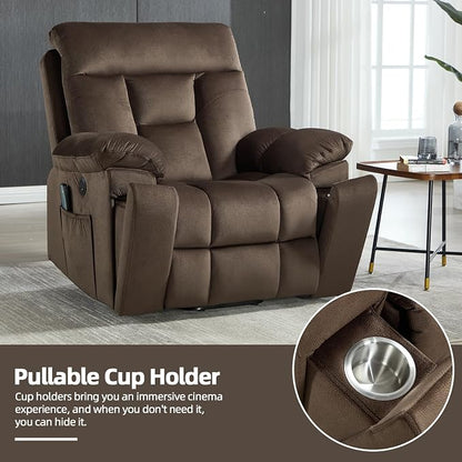 CANMOV Large Power Lift Recliner Chair with Massage and Heat for Elderly Big and Tall People, Overstuffed Wide Recliners with 2 Cup Holders, Side Pocket and USB Port, Dark Brown