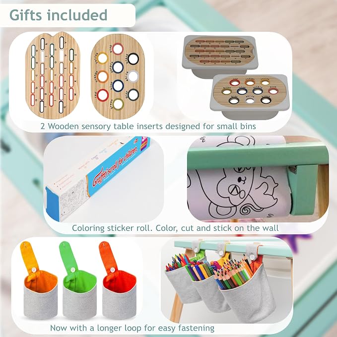 Sensory Table for Toddlers Wooden Montessori Adjustable Activity Table | Toddlers sensory table · adjustable height · 3 bins · Montessori play · activity table · 3 storage bags