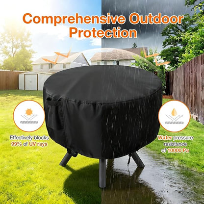 POMER Patio Fireplace Cover, Round Fire Pit Cover for Outdoor Fireplace Waterproof Heatwave Fire Bowl Cover Round