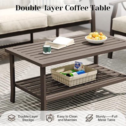 FansaFurn Outdoor Patio Furniture Set, 3 Pieces Metal Patio Conversation Set with Side Table for Porch Backyard Garden, Khaki