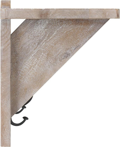 Alaterre Furniture Bethel Wall-Mounted Coat Rack with Shelf – Modern Farmhouse 40-Inch Solid Wood Entryway Organizer with 5 Black Metal Double Hooks & Upper Storage Shelf (Driftwood Finish)
