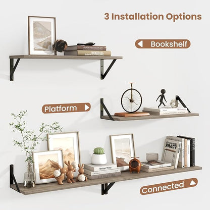 Axeman 24 Inch Floating Shelves | 8 Inch Deep Grey Wall Shelves Set of 2 | 24''W x 8''D Rustic Grey Wood Shelves for Bathroom Kitchen Living Room Bookshelf Home Office