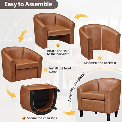 Topeakmart Accent Chair, PU Leather Modern Barrel Chair Club Armchair with Soft Padded for Living Room Bedroom, Brown
