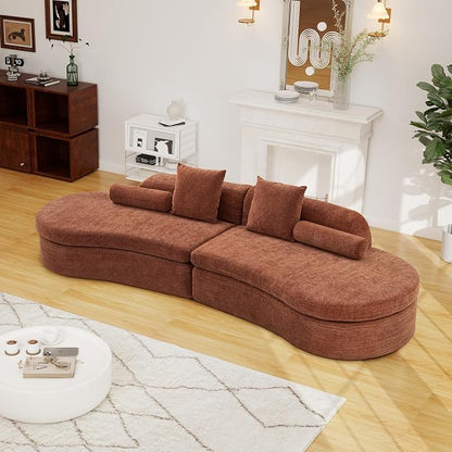 126" Curved Modular Sectional Sofa, Chenille Upholstered Cloud 4 Seater Couch for Living Room, No Assembly Modern Love Seat Sofa with 2 Bolster Pillows & 2 Square Pillows, High-Density Foam, Orange