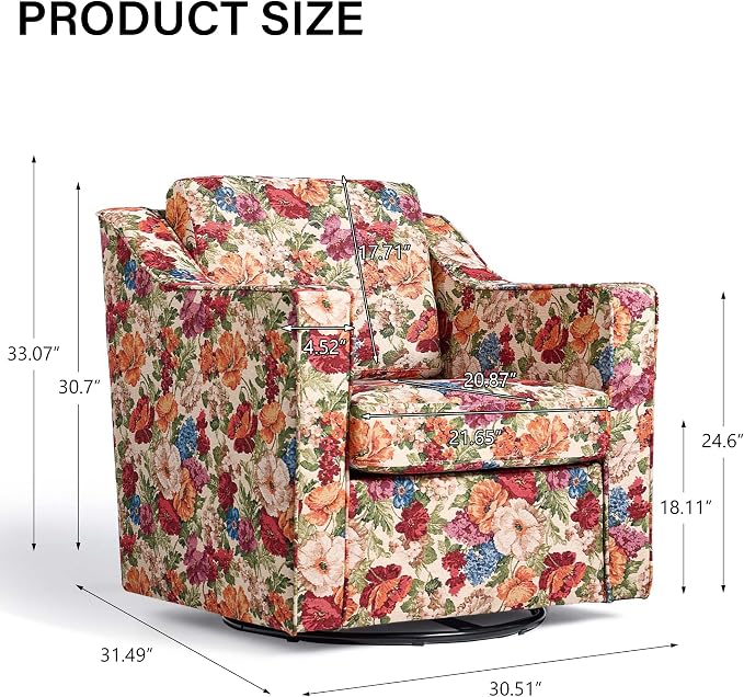 Swivel Accent Chair, Modern Round Barrel Arm Chair for Living Room, Bedroom, Comfy Club Reading Chairs for Adults (Beige Floral, Set of 2)