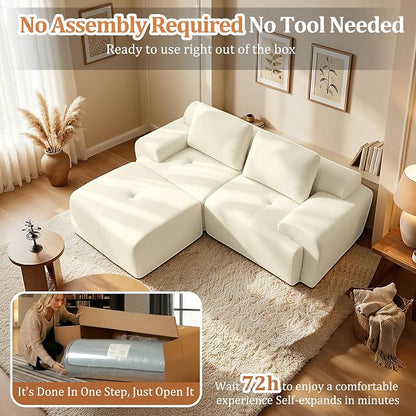 85" L Shaped Oversized Boneless Couch, Comfort Cloud Sectional Couches for Living Room, Modular Sofa High Back & Extra Deep Seat, No Assembly, Chenille(Warm White, 85 inch- L Shaped（2+1）)