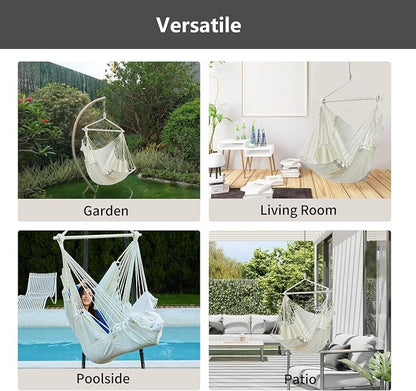 CHULIM Hanging Hammock Chair Swing MAX 500 lbs Outdoor Hanging Chair with Footrest Indoor Swing Chair with Portable Steel Spreader Bar and Hardware Kit for Bedroom Living Room Patio Porch - White