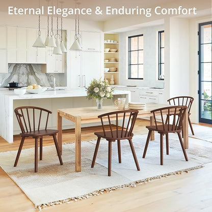 LUE BONA Brown Dining Chairs Set of 4, Farmhouse Wood Dining Chairs with Semicircular Backrest, Spindle Dining Chair for Kitchen and Dining Room, 18 Inch