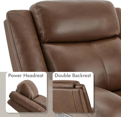 Watson & Whitely Oversized Genuine Leather Power Recliner Chairs for Big and Tall, Wall Hugger Recliner with Power Headrest & Charging Ports, Extra Large Reclining Chair for Living Room, Cafe