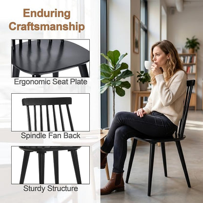 DUHOME Black Windsor Wooden Dining Chairs Set of 8, Wood Dining Room Chair Black Spindle Side Kitchen Room Country Farmhouse Chairs