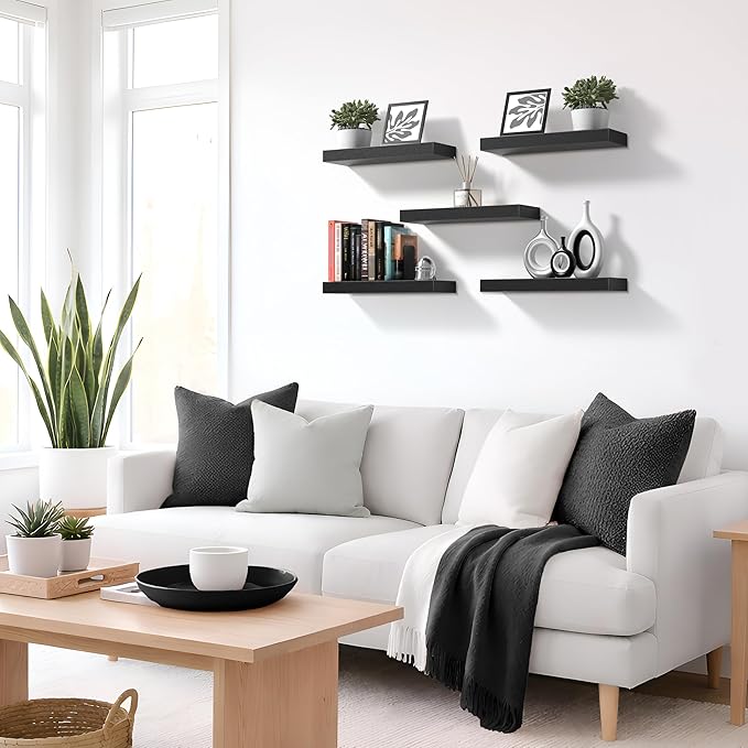Sorbus Floating Shelves for Wall – 16 Inch Floating Shelf for Kitchen, Bedroom, Living Room, Bathroom, Home & Wall Decor - Mounted Bathroom Shelves with Invisible Brackets (Black, 3 Pack)