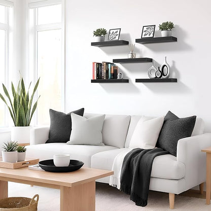 Sorbus Floating Shelves for Wall – 16 Inch Floating Shelf for Kitchen, Bedroom, Living Room, Bathroom, Home & Wall Decor - Mounted Bathroom Shelves with Invisible Brackets (Black, 3 Pack)
