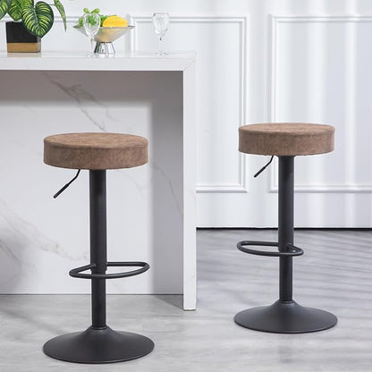 Finnhomy Bar Stools Set of 2 Counter Height, Swivel Barstools with Footrest and Backless Round, Height Adjustable Modern Bar stools for Kitchen, Vintage Leather, Retro Brown