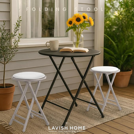 Lavish Home Folding Stool - Set of 2 Counter Height Bar Stools – 24-Inch Backless Folding Chairs with 225lb Capacity for Kitchen, Rec Room, or Game Room (White)