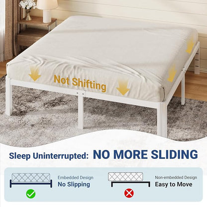 Allewie Metal King Size Bed Frame, 14 Inch 3500LBS Heavy Duty Platform Bed with Rounded Corner & Under Bed Space, No Box Spring Needed, Noise Free, Easy Assembly, White