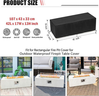 Fire Pit Cover Rectangular 42 Inch,Propane Gas Fire Pit Table Cover,Outdoor Waterproof Firepit Table Cover - 42 x 17 x 13 Inch