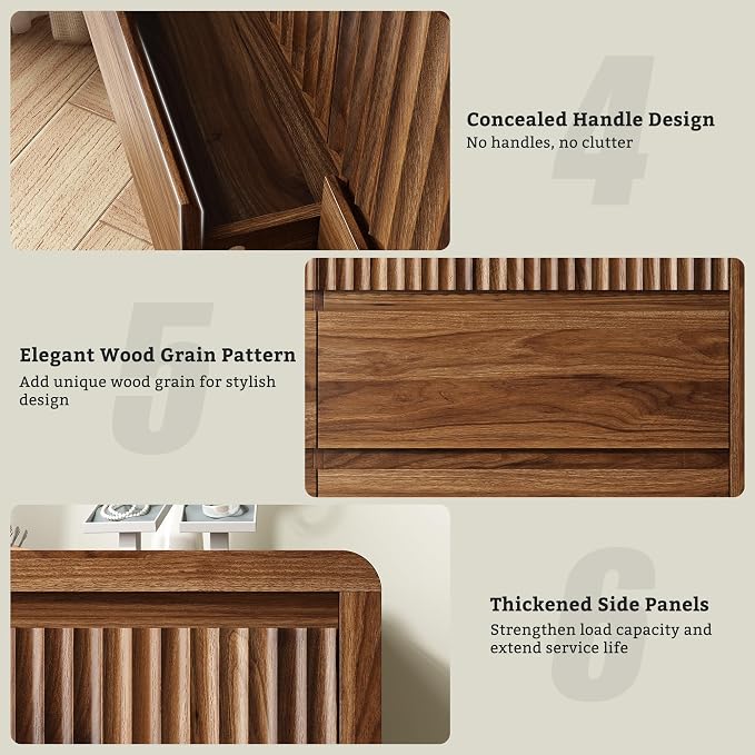 LYNSOM 6 Drawer Dresser for Bedroom, 50" Wide Fluted Dresser with Curved Corners, Wood Dressers & Chests of Drawers with Dual-Panel Design for Bedroom, Entryway, Walnut