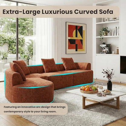 123" Curved Modular Sectional Sofa for Living Room, Oversized Chenille Cloud Couch, L-Shaped Boneless Sofa with Chaise Lounge, Compressed Couch Deep Seat, No Assembly (Rust, L-Shape Left Chaise)