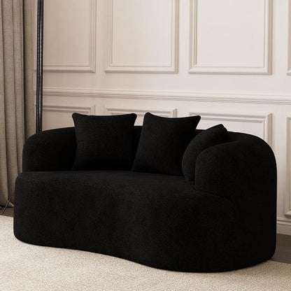 69" Curved Loveseat Sofa, Modern Chenille Cloud Couch with Extra Deep Seat, Oversized Love Seat Couch for Living Room Bedroom Apartment Small Spaces, No Assembly Required, Black