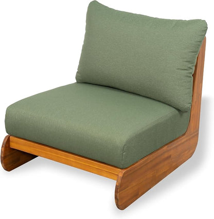 Merax Outdoor All-Weather Acacia Wood Single Sofa with Cushion, Patio Lounge Chair for Porch, Lawn, Backyard, Balcony, Green+Teak