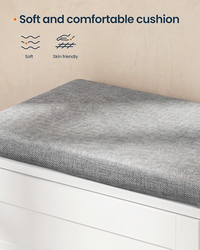SONGMICS HOME 3-Tier Entryway Bench, Shoe Bench with Padded Seat, for Hallway, Bedroom, 14.2 x 47.8 x 20.9 Inches, White and Gray